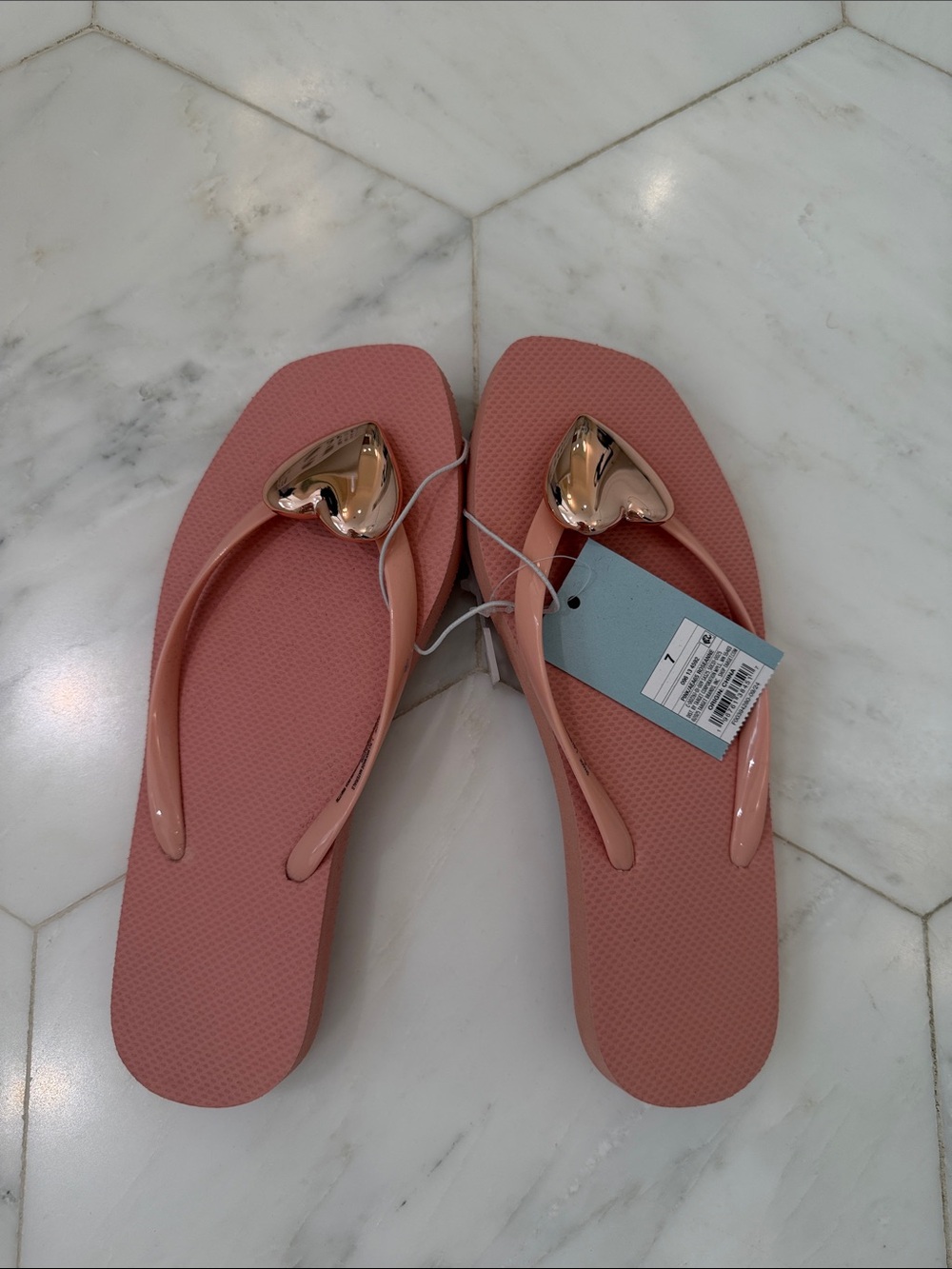 Shade & Shore Rose Pink Flip Flops with Gold Heart Accent